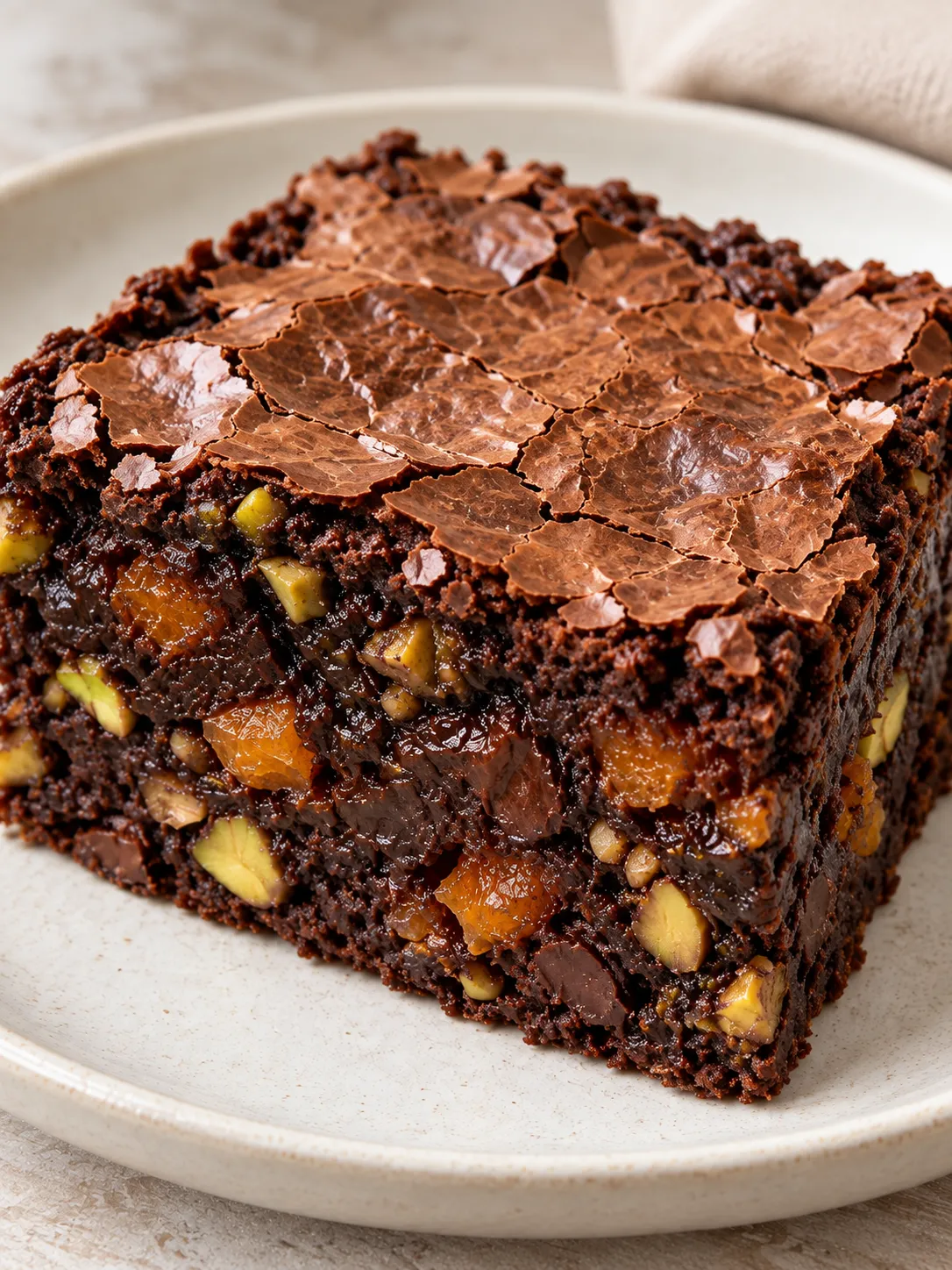 Brownies with apricots and pistachios — dark chocolate