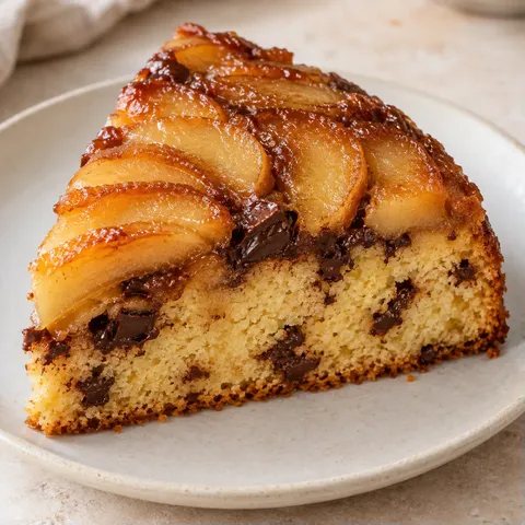 Upside-down fruit cake with apple and cinnamon — dark chocolate