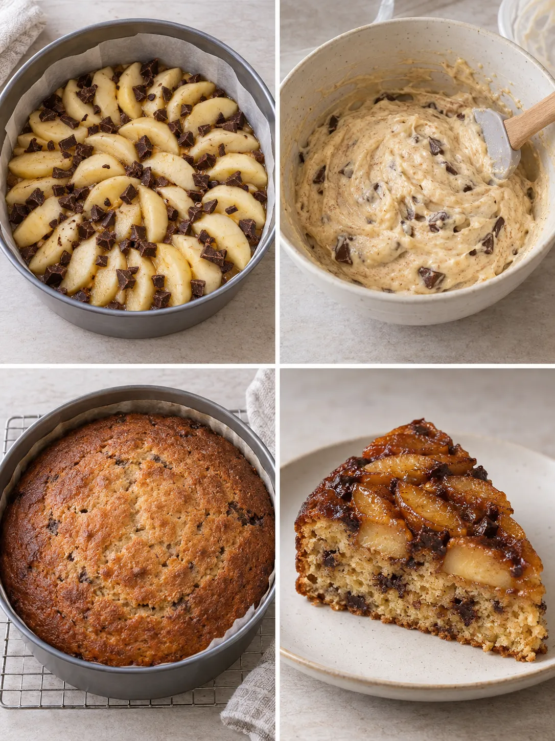 Upside-down fruit cake with apple and cinnamon — dark chocolate