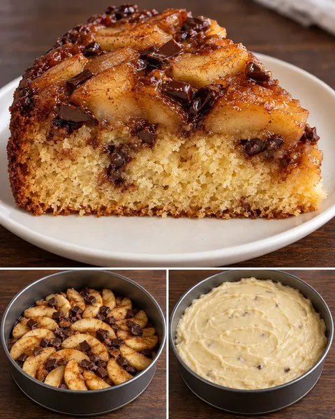 Upside-down fruit cake with apple and cinnamon — dark chocolate