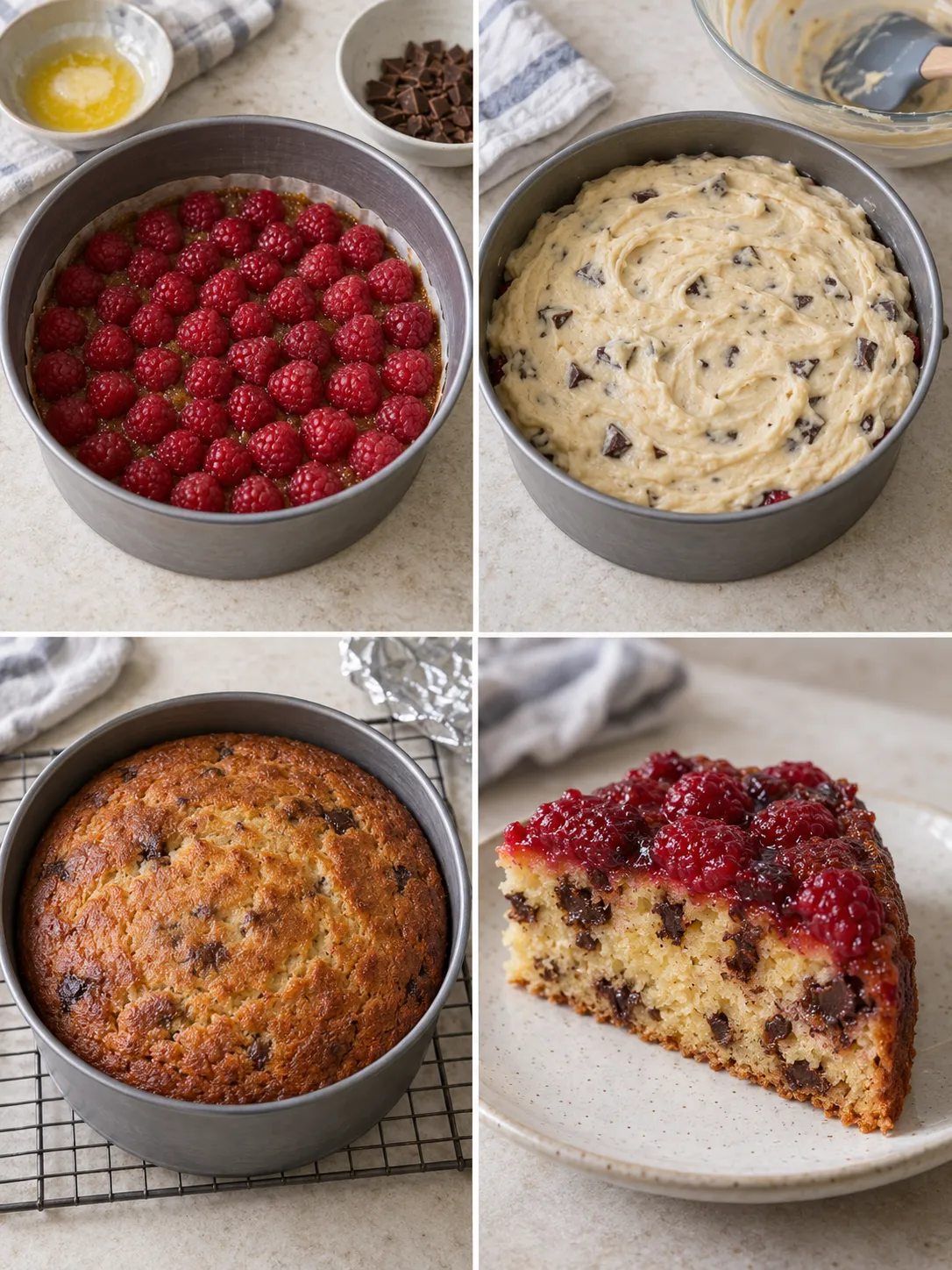 Upside-down fruit cake with raspberries and vanilla — dark chocolate