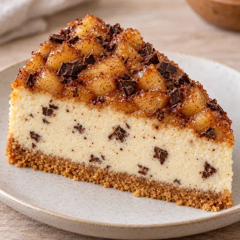 Baked cheesecake with apple and cinnamon — dark chocolate