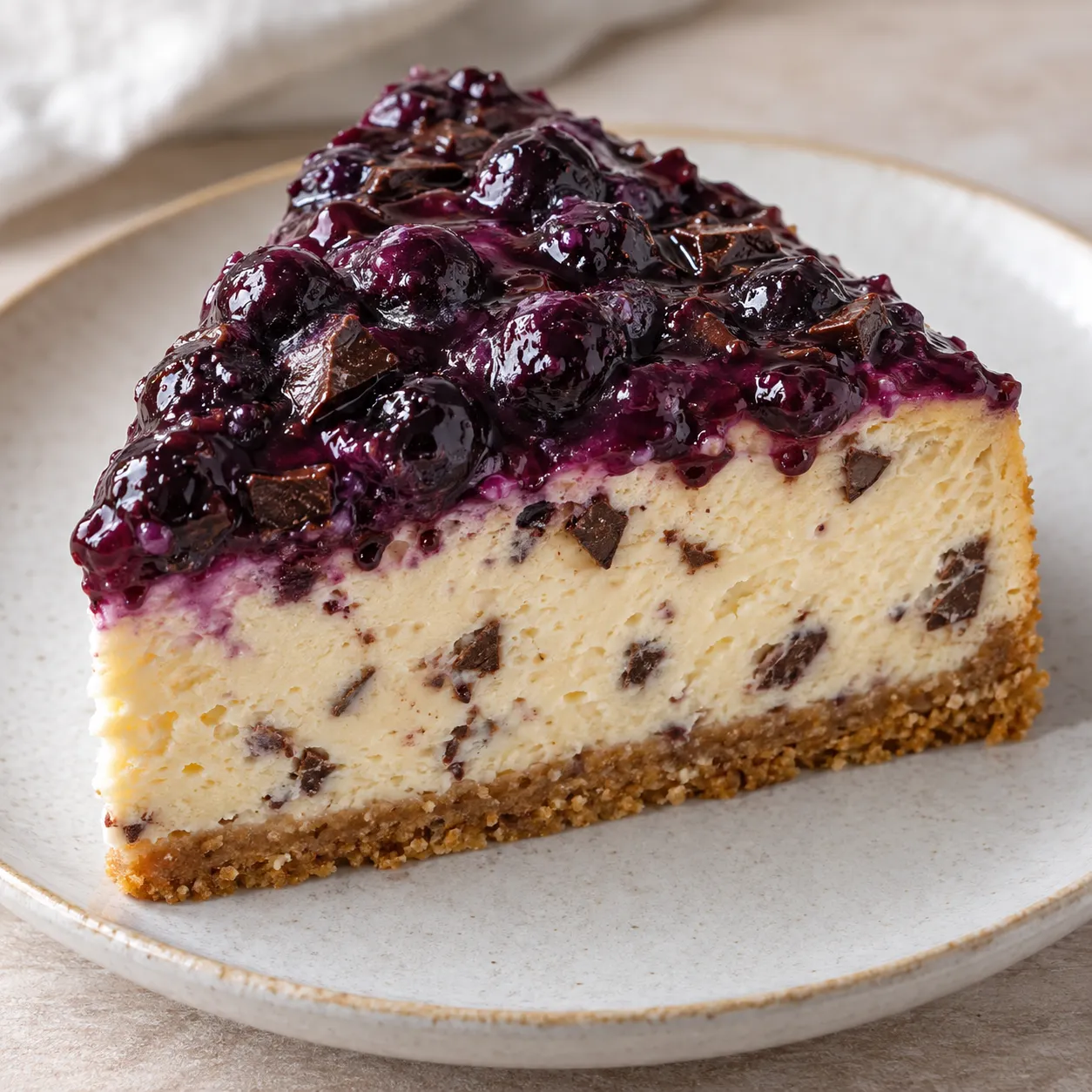 Baked cheesecake with blueberries and lemon — dark chocolate
