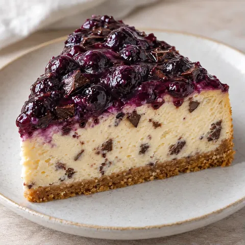 Baked cheesecake with blueberries and lemon — dark chocolate