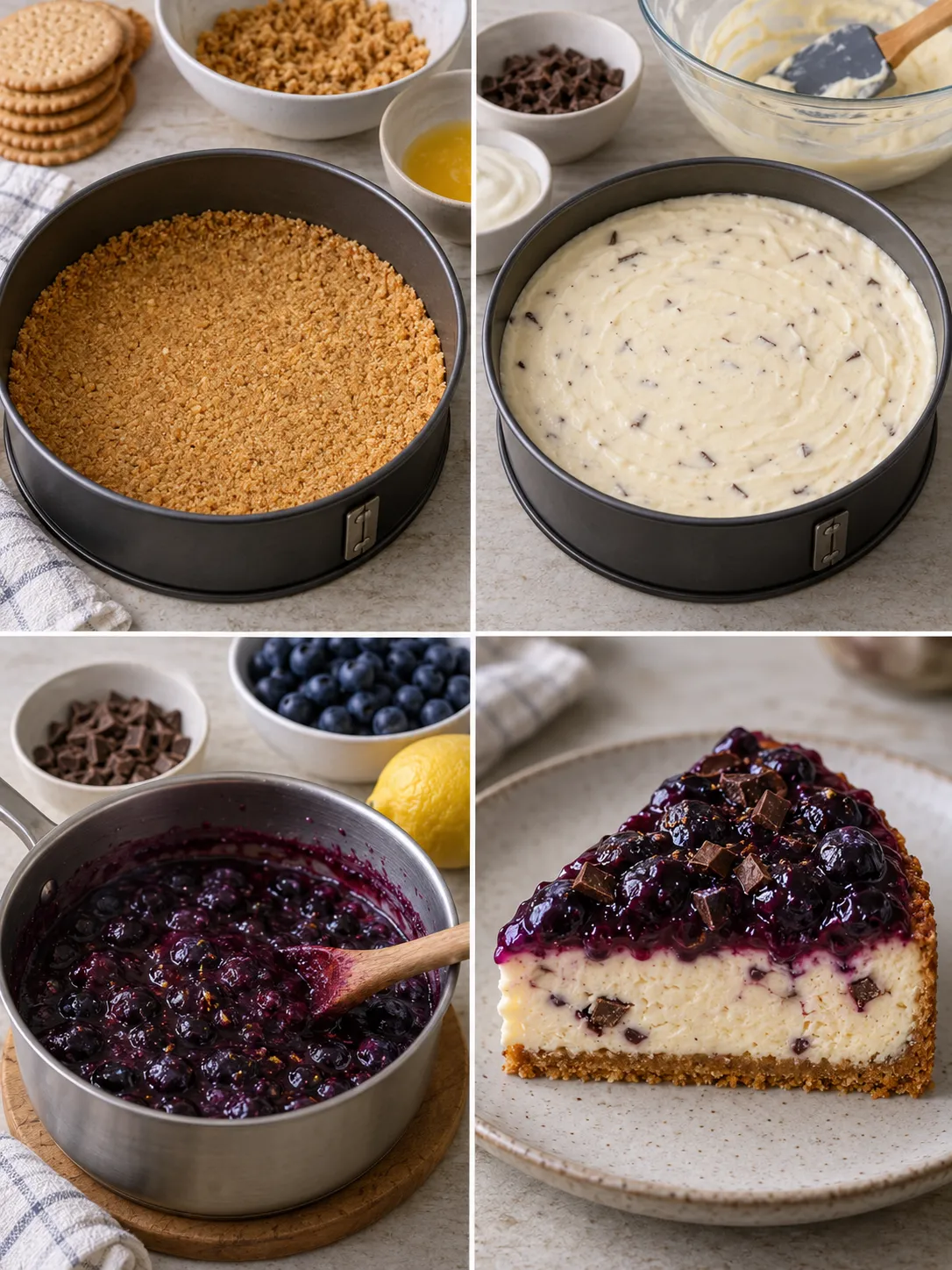 Baked cheesecake with blueberries and lemon — dark chocolate