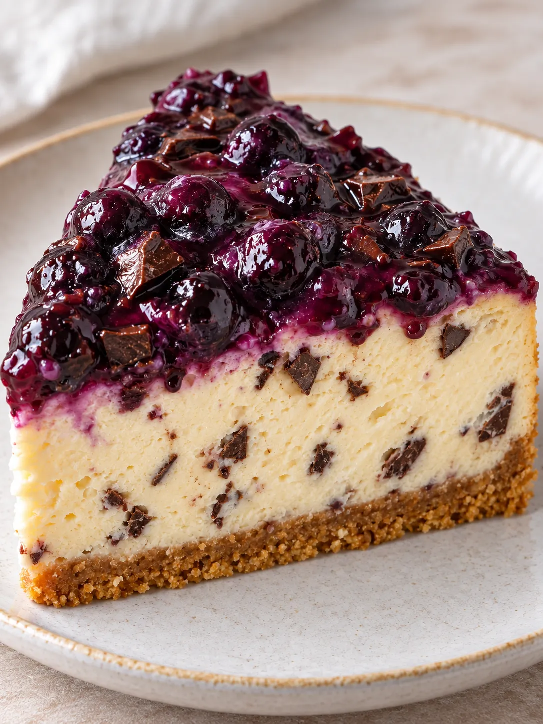Baked cheesecake with blueberries and lemon — dark chocolate