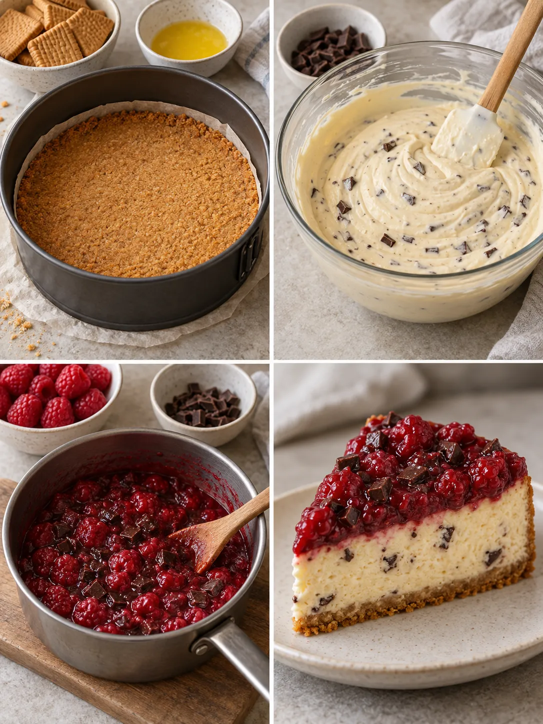 Baked cheesecake with raspberries and vanilla — dark chocolate