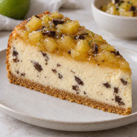Baked cheesecake with pineapple and lime — dark chocolate