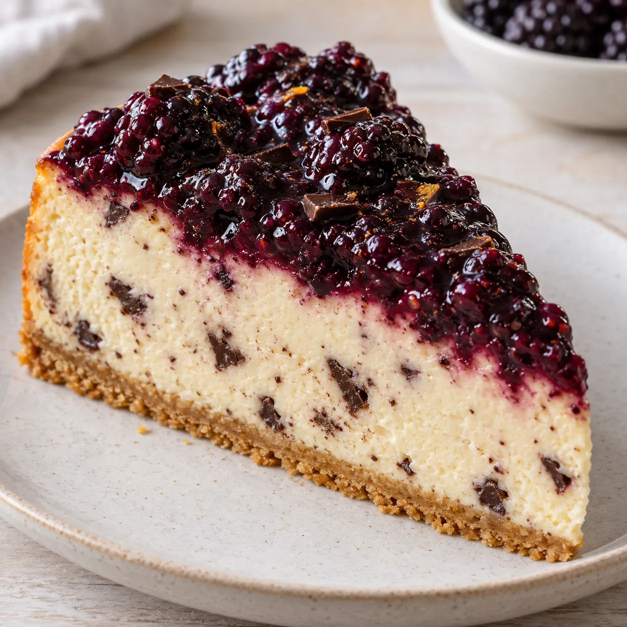 Baked cheesecake with blackberries and orange — dark chocolate