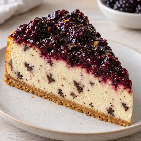 Baked cheesecake with blackberries and orange — dark chocolate