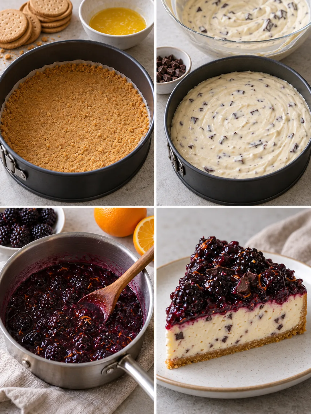 Baked cheesecake with blackberries and orange — dark chocolate