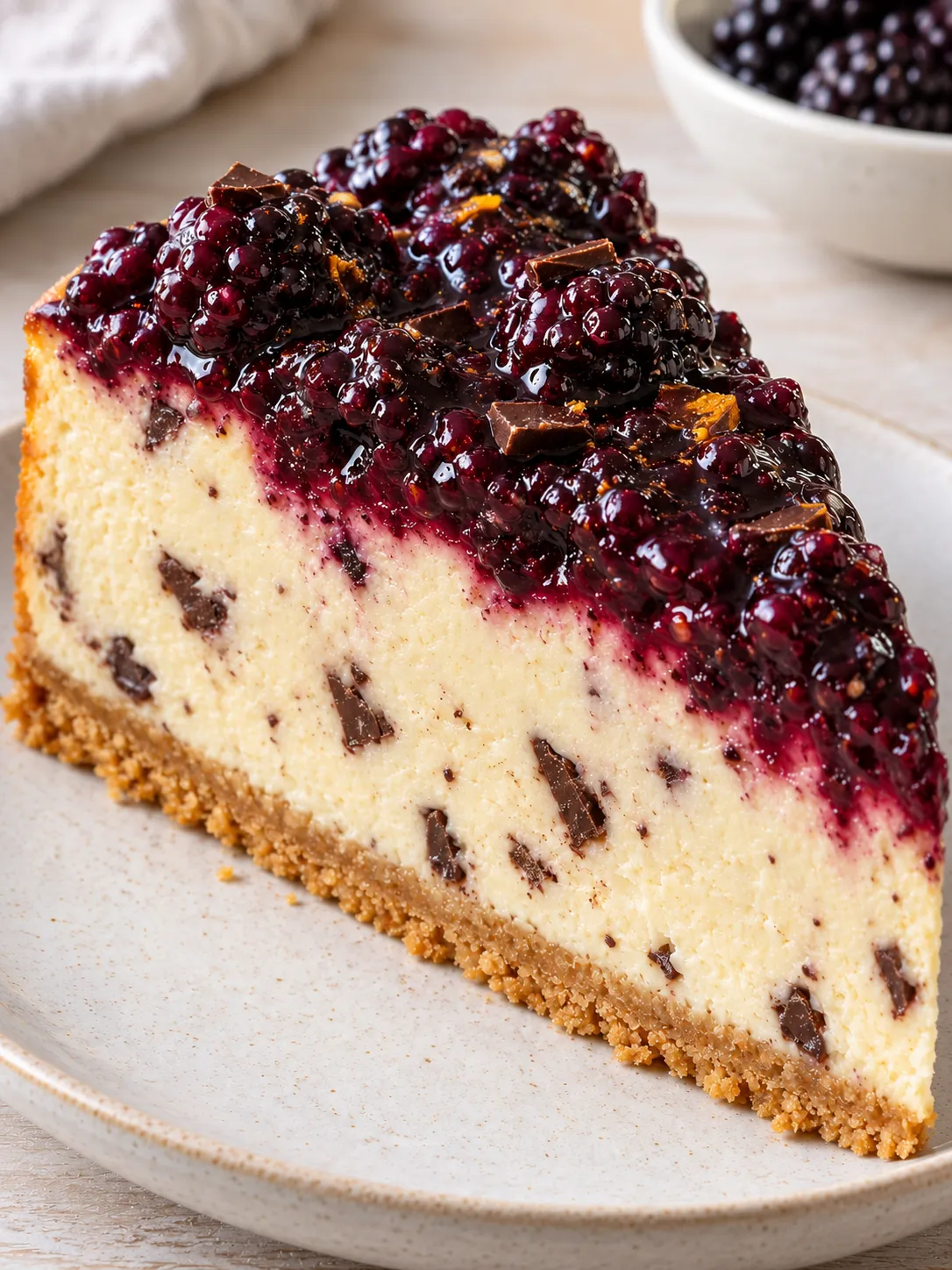 Baked cheesecake with blackberries and orange — dark chocolate