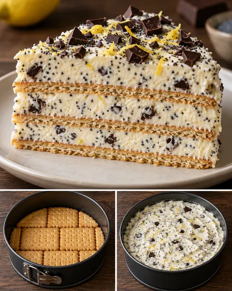 No-bake biscuit cake with lemon and poppy seeds — dark chocolate