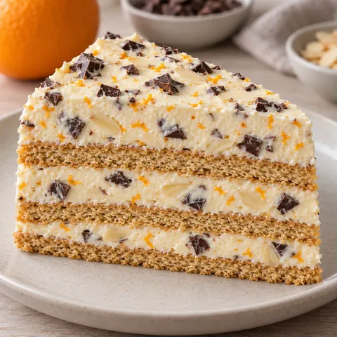 No-bake biscuit cake with orange and almonds — dark chocolate