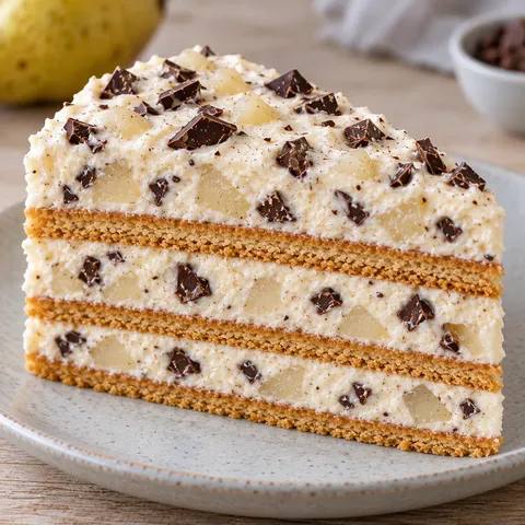 No-bake biscuit cake with cardamom and pear — dark chocolate