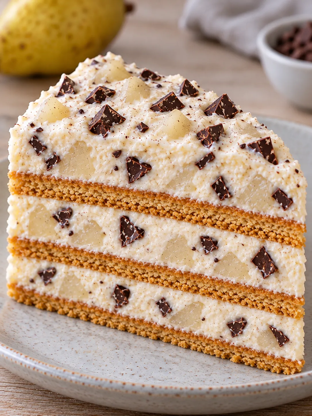 No-bake biscuit cake with cardamom and pear — dark chocolate