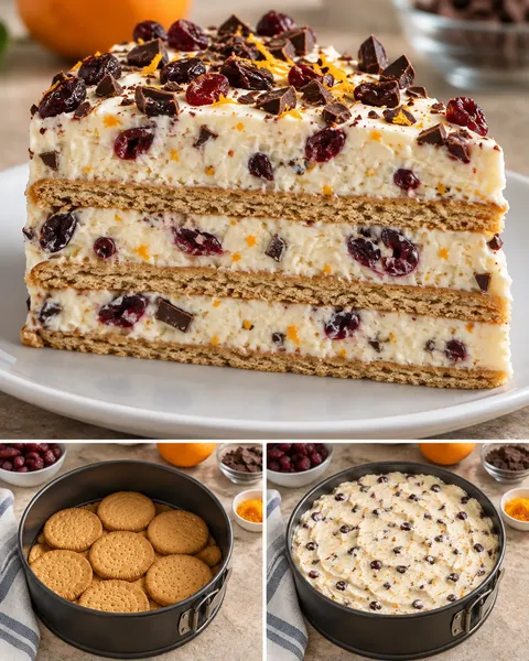 No-bake biscuit cake with cranberries and orange — dark chocolate