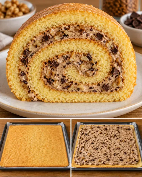 Sponge roll with coffee and walnuts — dark chocolate