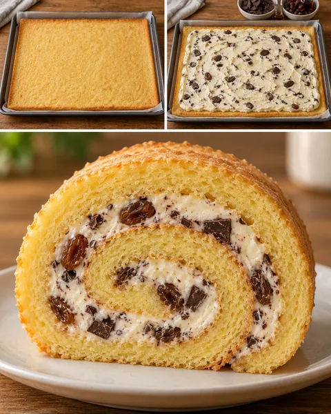 Sponge roll with vanilla and raisins — dark chocolate