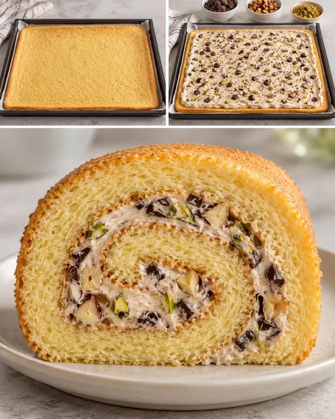 Sponge roll with chocolate and hazelnuts — pistachios