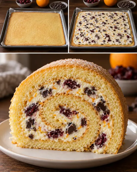 Sponge roll with cranberries and orange — dark chocolate