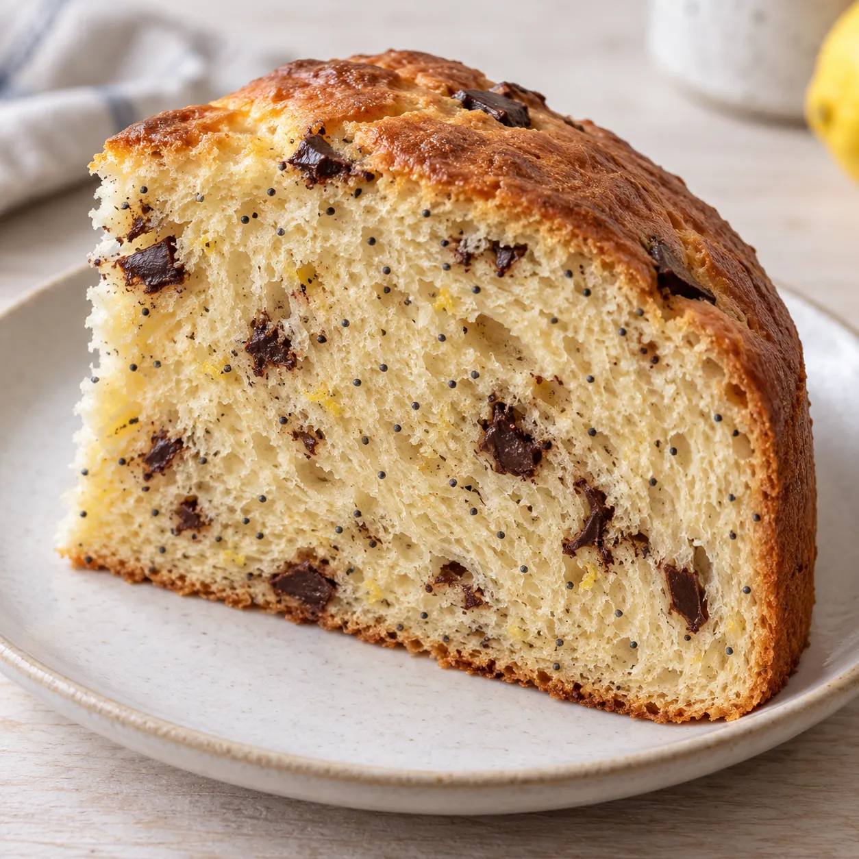 Sweet yeast cake with lemon and poppy seeds — dark chocolate
