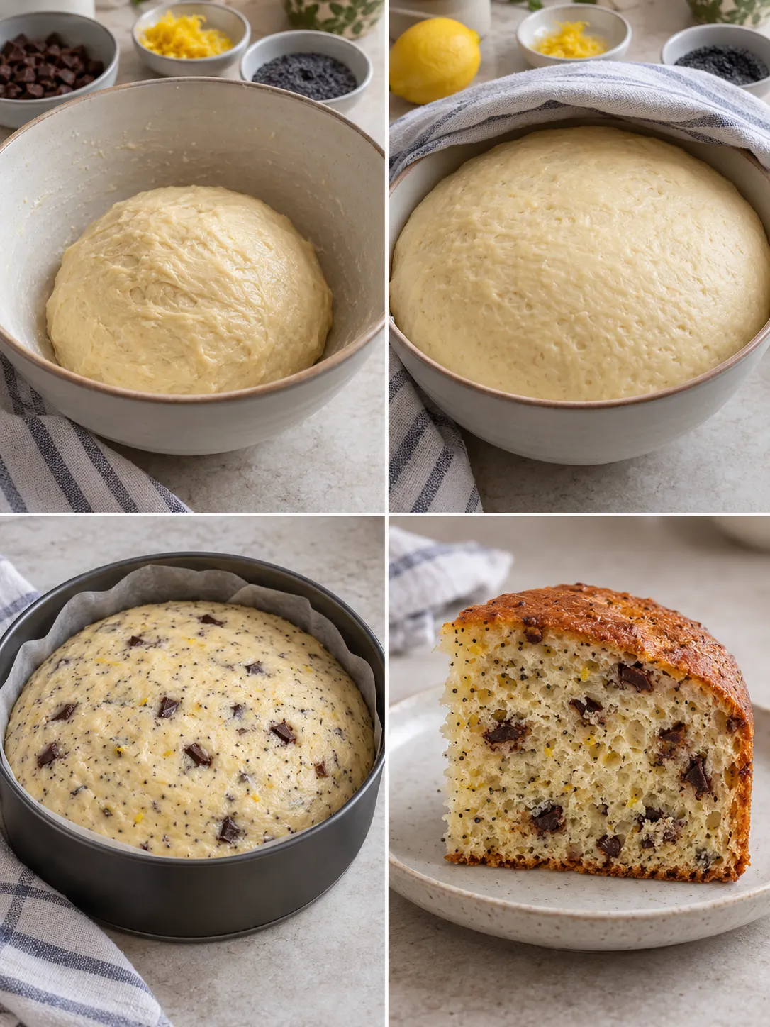 Sweet yeast cake with lemon and poppy seeds — dark chocolate