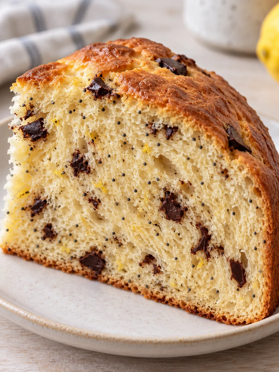 Sweet yeast cake with lemon and poppy seeds — dark chocolate