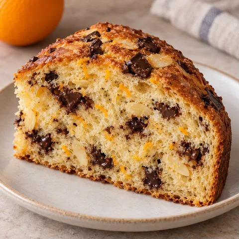 Sweet yeast cake with orange and almonds — dark chocolate