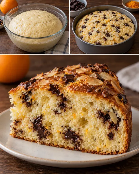Sweet yeast cake with orange and almonds — dark chocolate