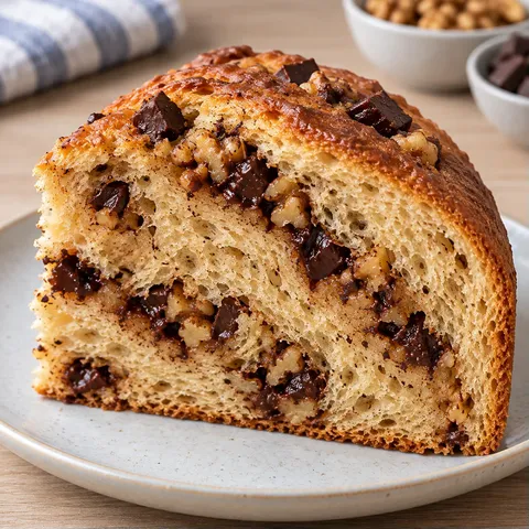 Sweet yeast cake with coffee and walnuts — dark chocolate