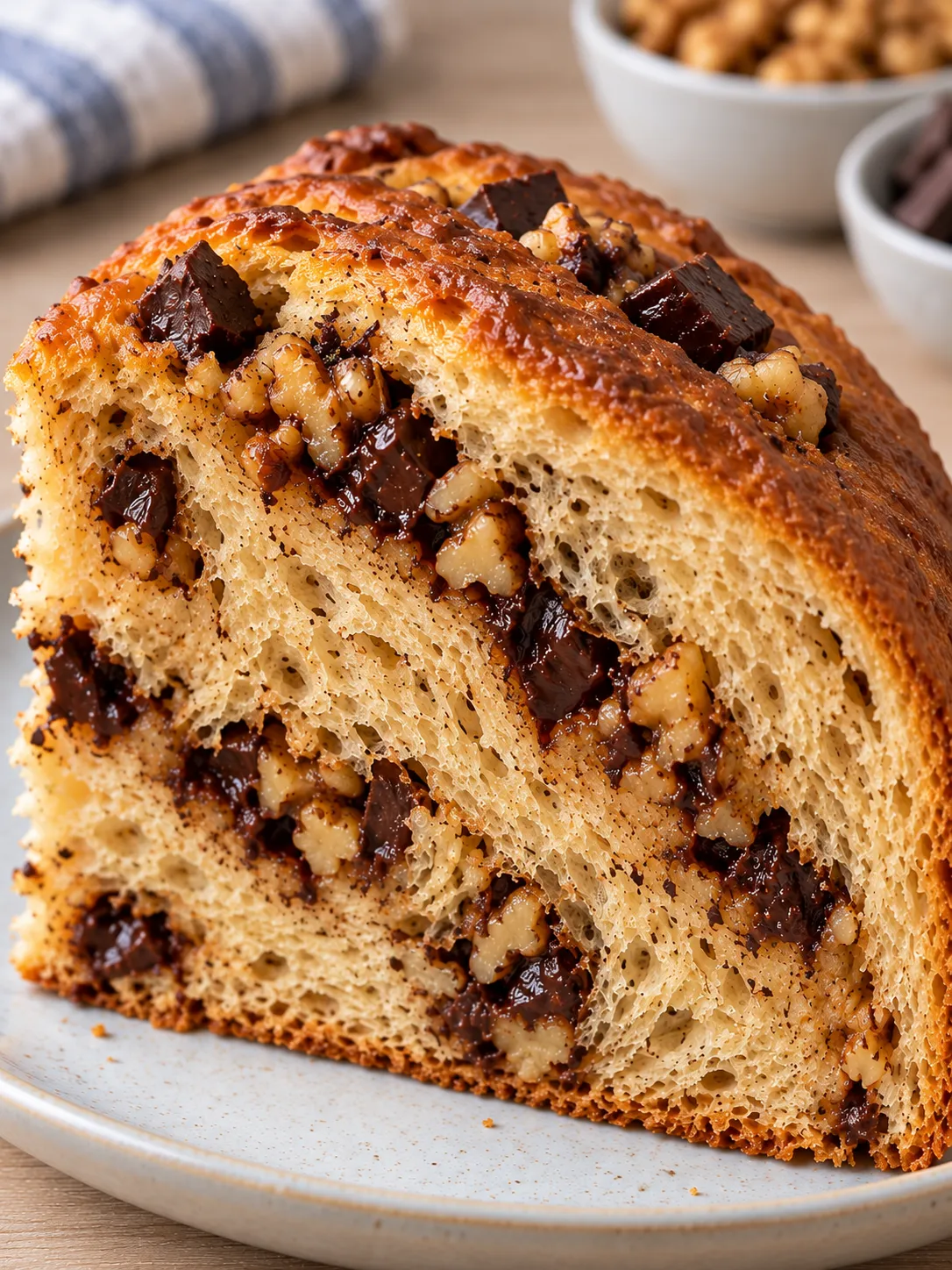 Sweet yeast cake with coffee and walnuts — dark chocolate
