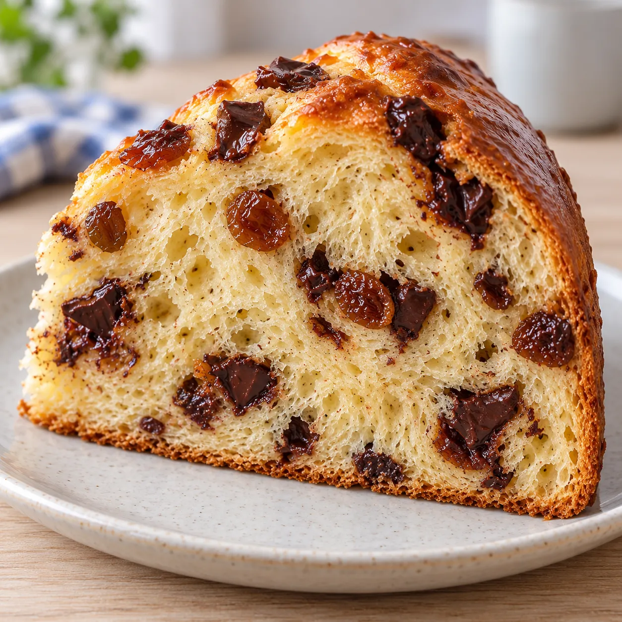 Sweet yeast cake with vanilla and raisins — dark chocolate