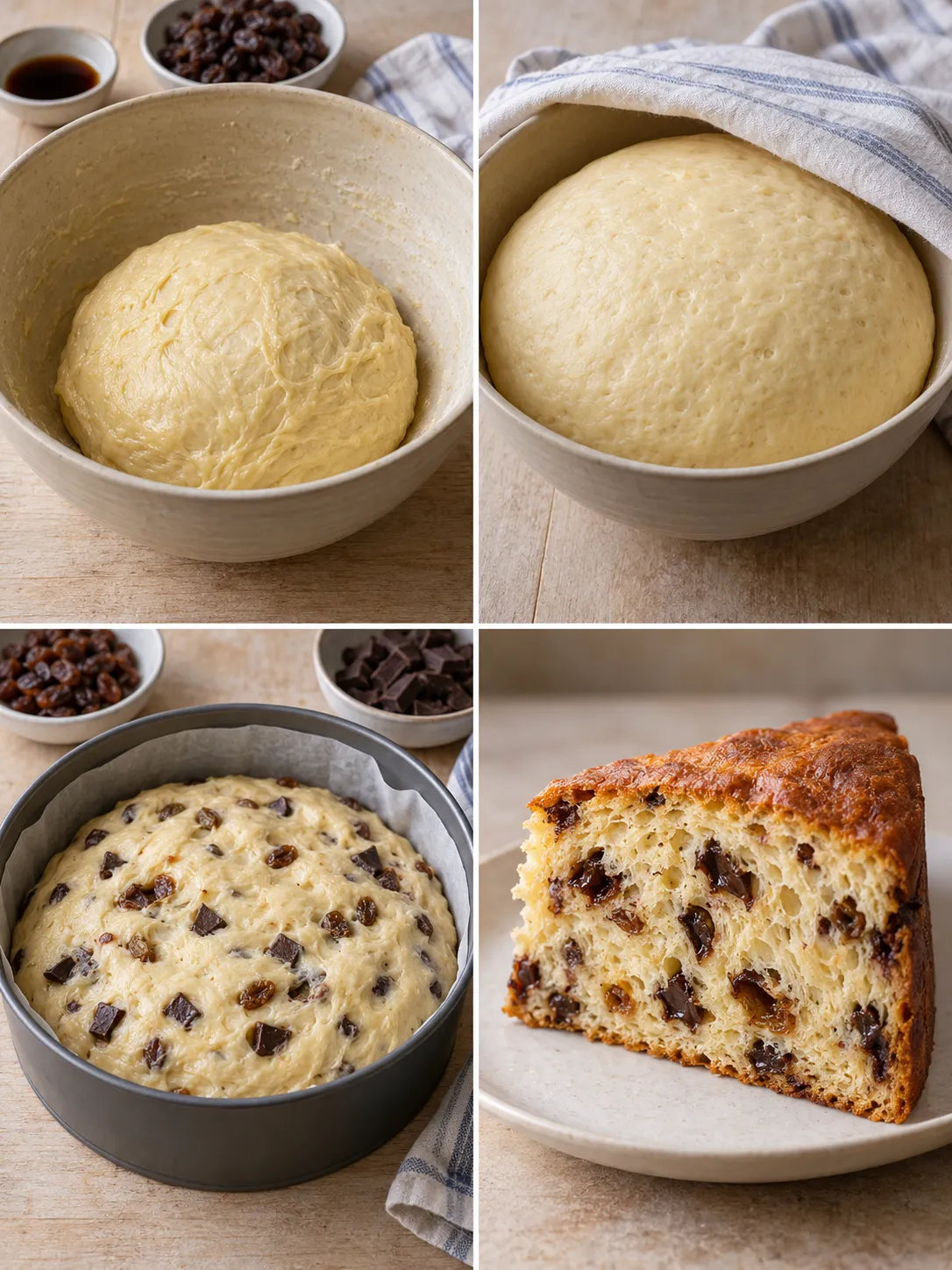 Sweet yeast cake with vanilla and raisins — dark chocolate