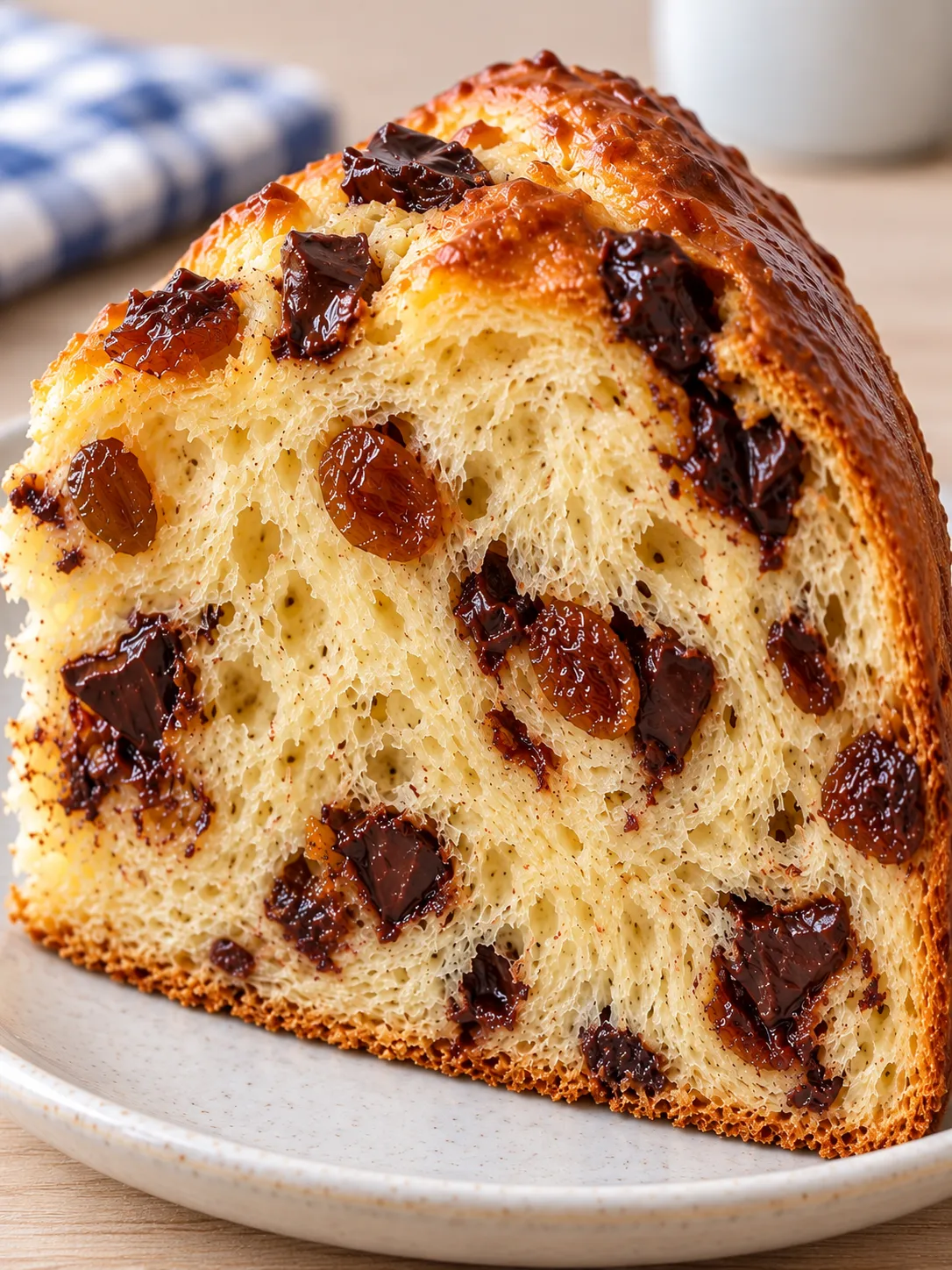 Sweet yeast cake with vanilla and raisins — dark chocolate