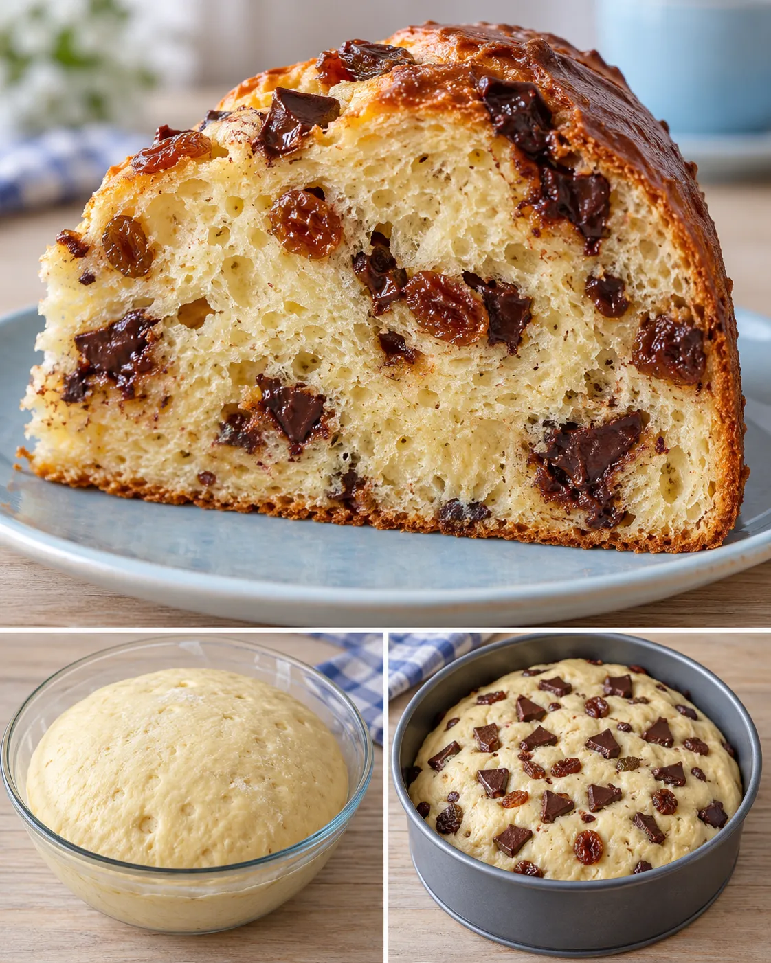 Sweet yeast cake with vanilla and raisins — dark chocolate