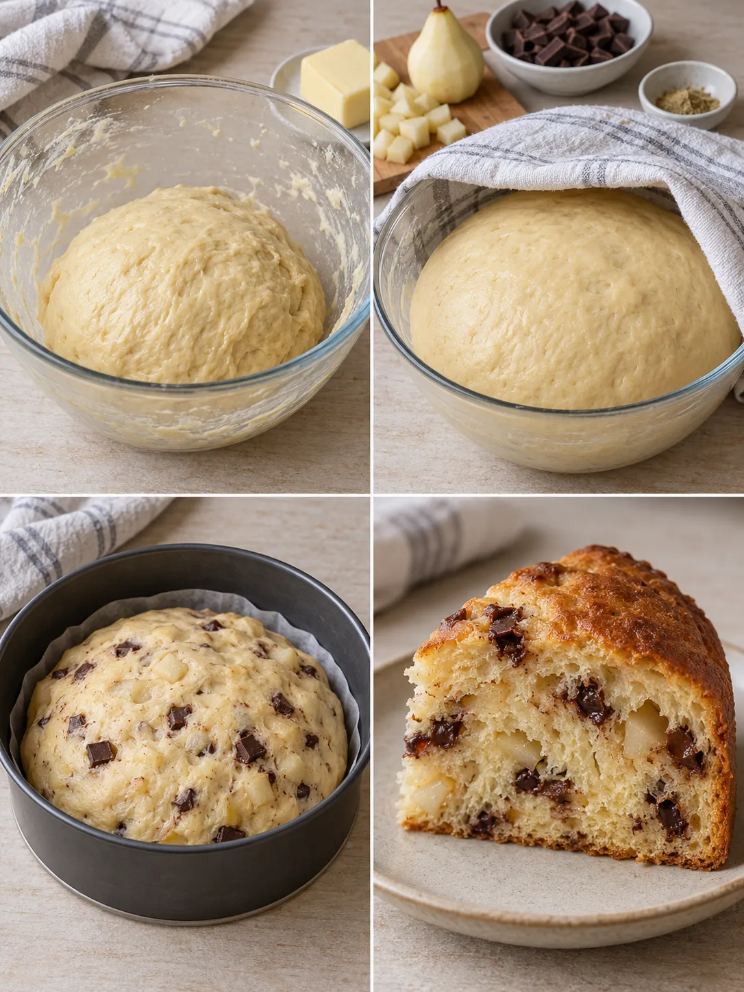 Sweet yeast cake with cardamom and pear — dark chocolate