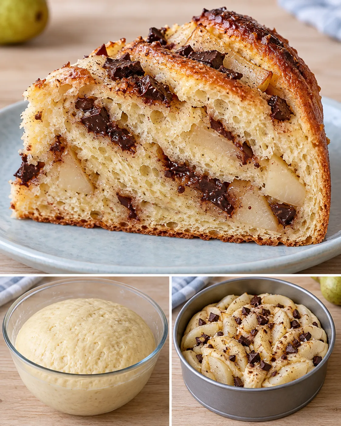 Sweet yeast cake with cardamom and pear — dark chocolate