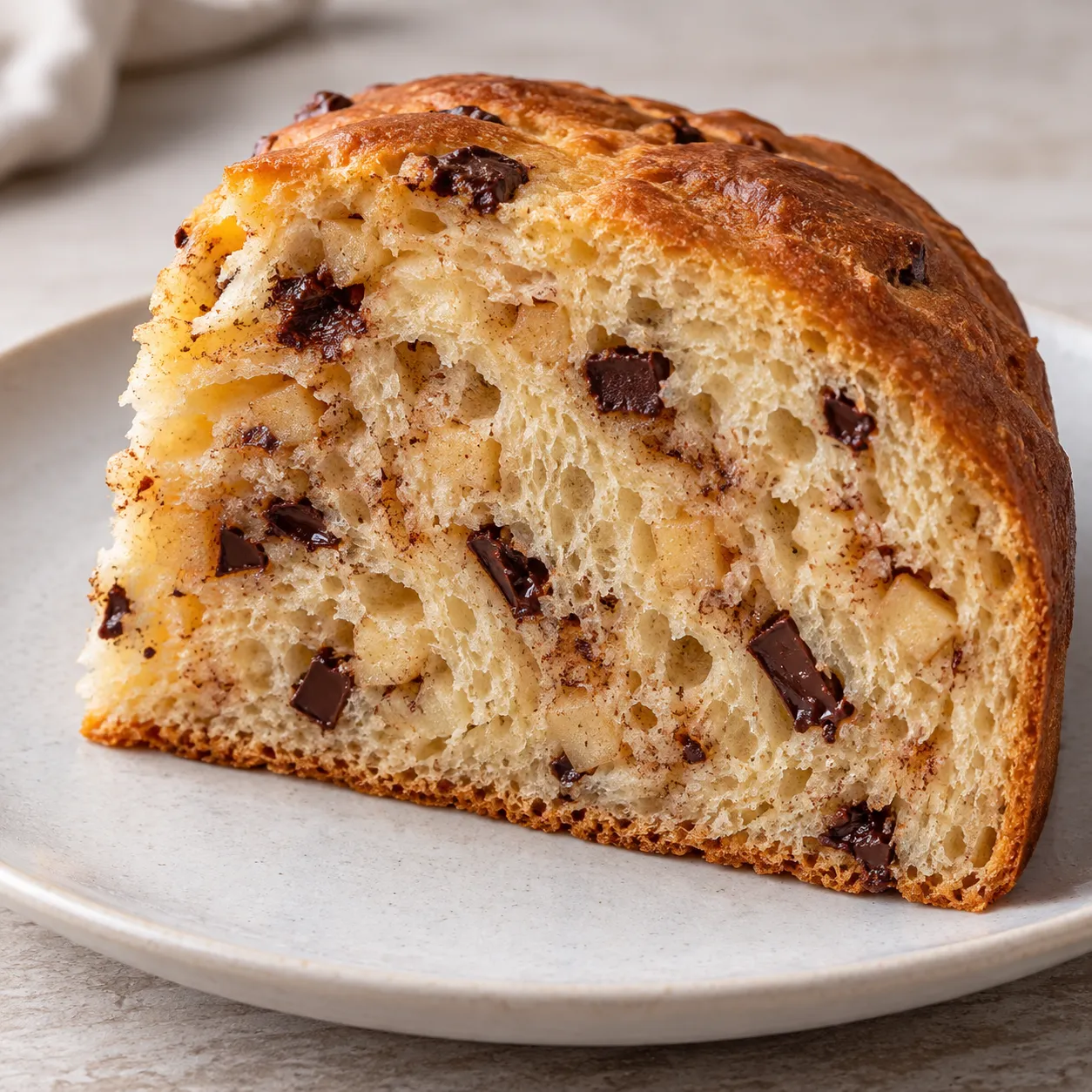 Sweet yeast cake with cinnamon and apple — dark chocolate