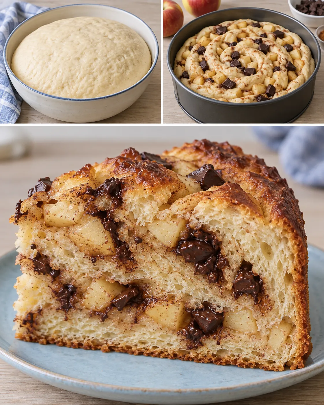 Sweet yeast cake with cinnamon and apple — dark chocolate