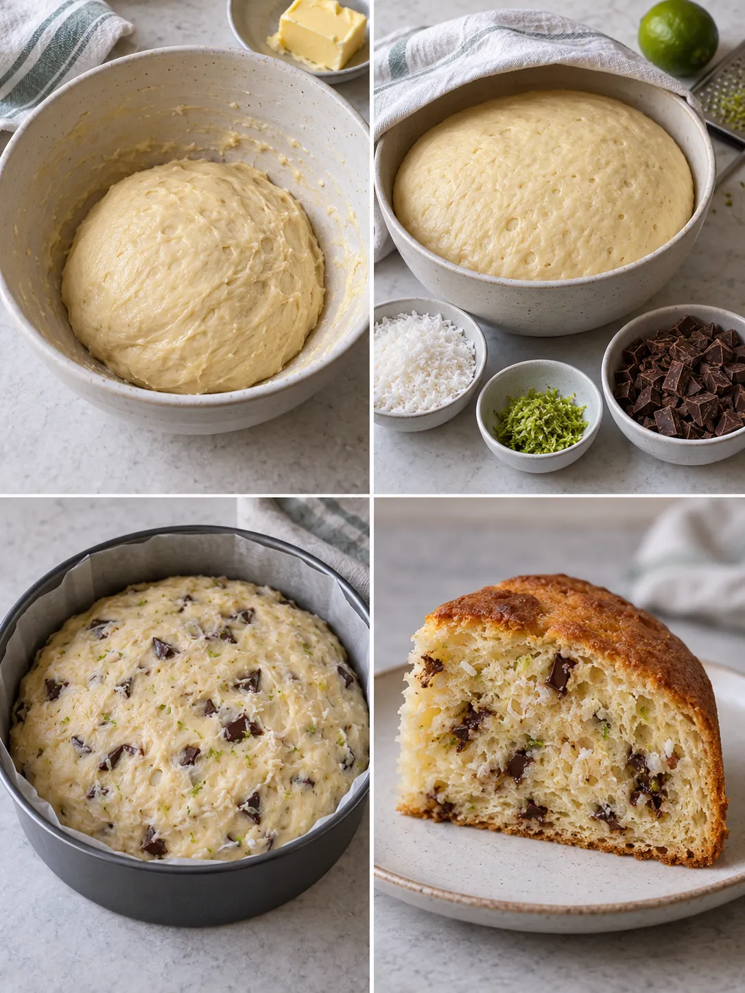 Sweet yeast cake with coconut and lime — dark chocolate