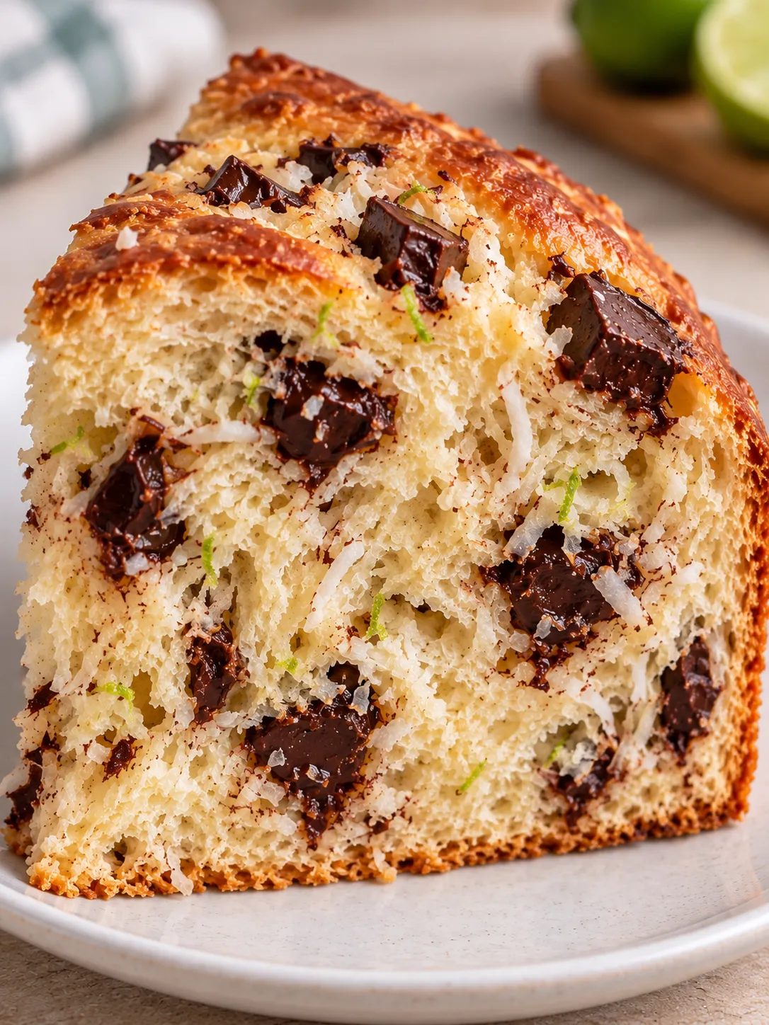 Sweet yeast cake with coconut and lime — dark chocolate