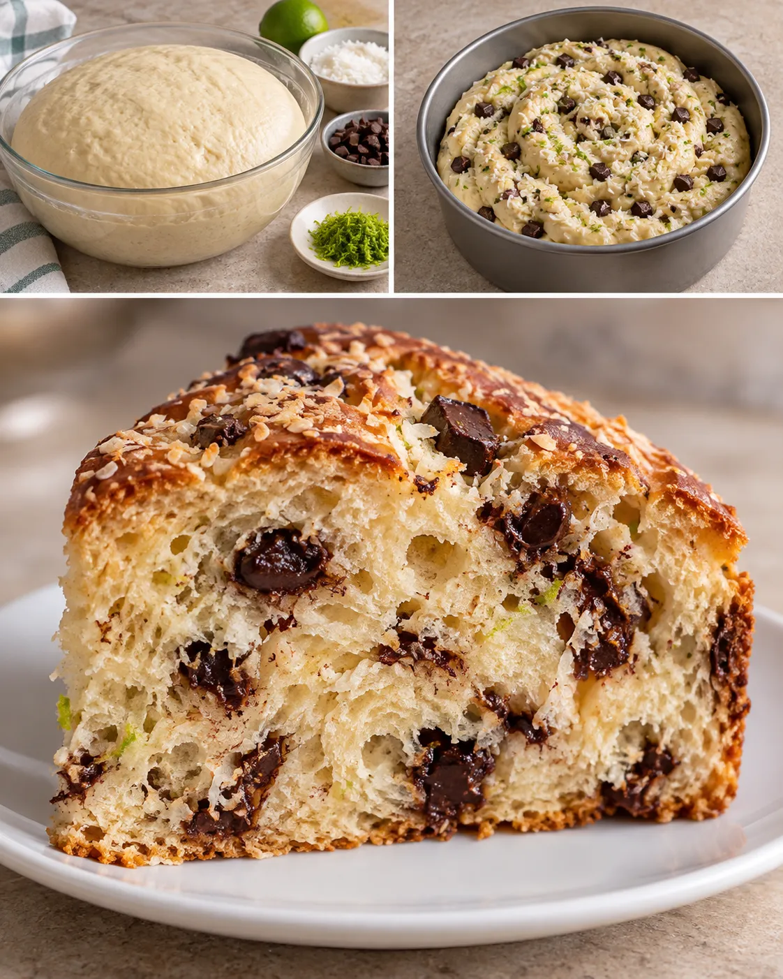 Sweet yeast cake with coconut and lime — dark chocolate