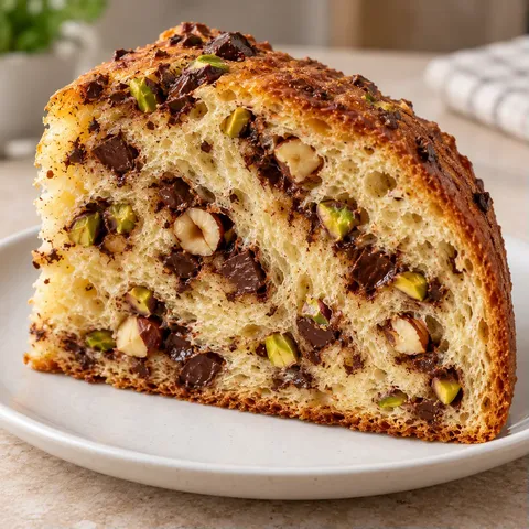 Sweet yeast cake with chocolate and hazelnuts — pistachios