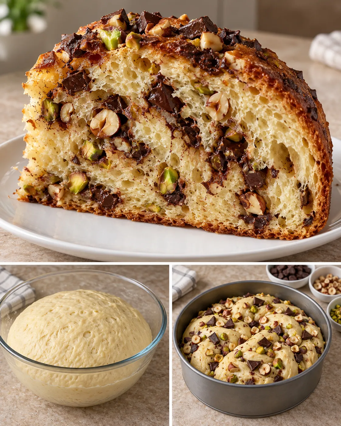 Sweet yeast cake with chocolate and hazelnuts — pistachios