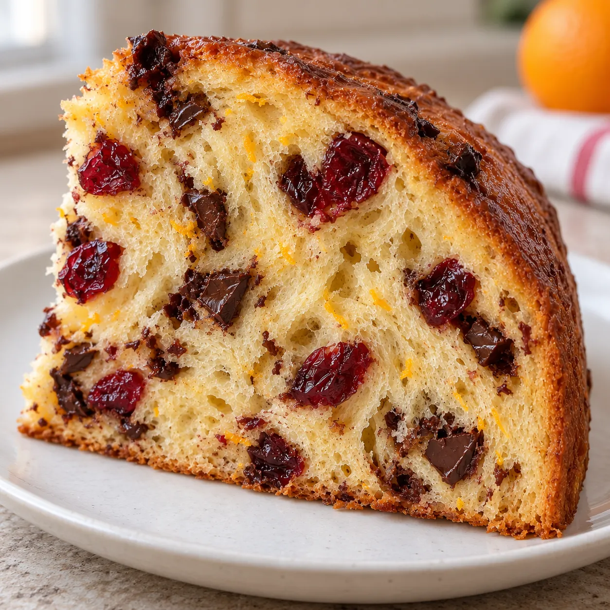 Sweet yeast cake with cranberries and orange — dark chocolate