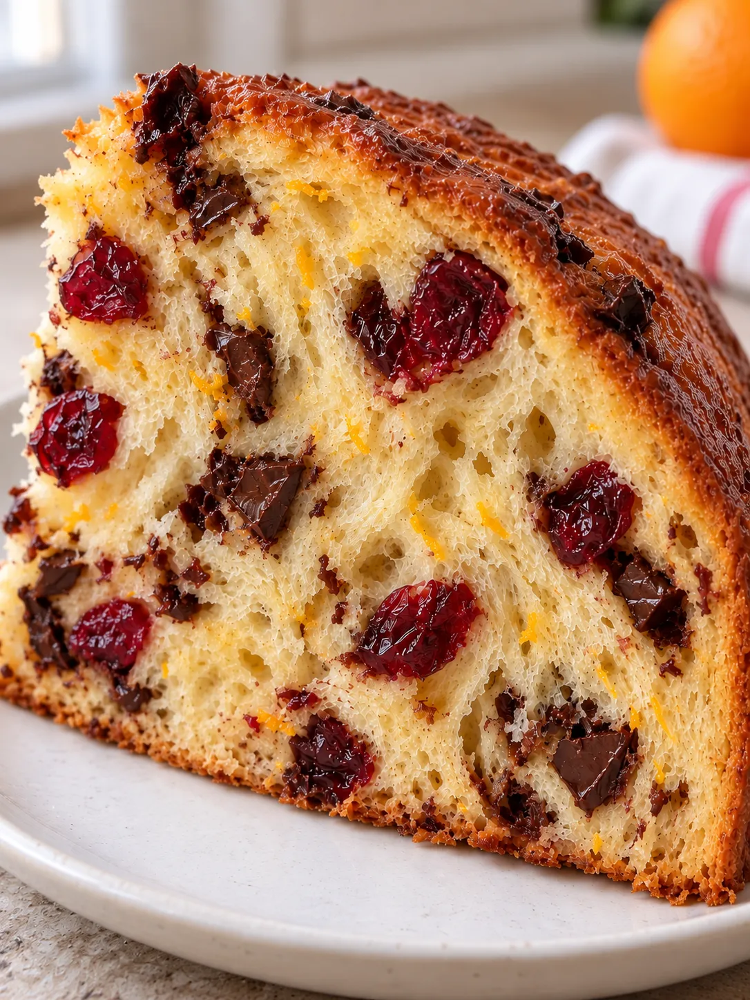 Sweet yeast cake with cranberries and orange — dark chocolate