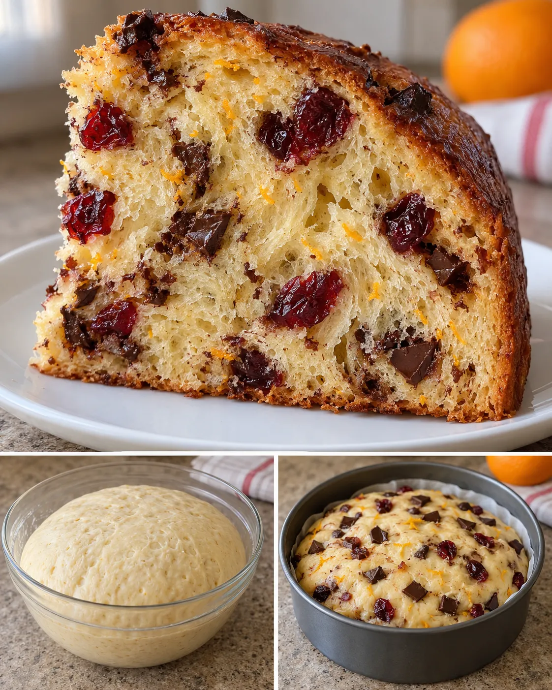Sweet yeast cake with cranberries and orange — dark chocolate