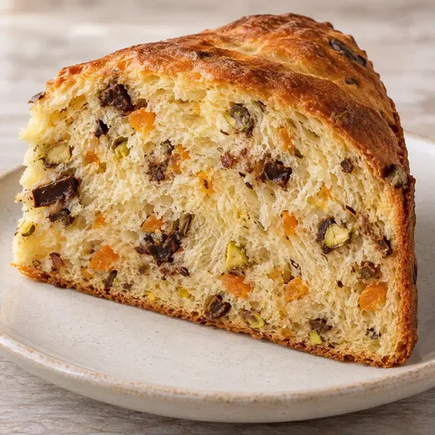 Sweet yeast cake with apricots and pistachios — dark chocolate