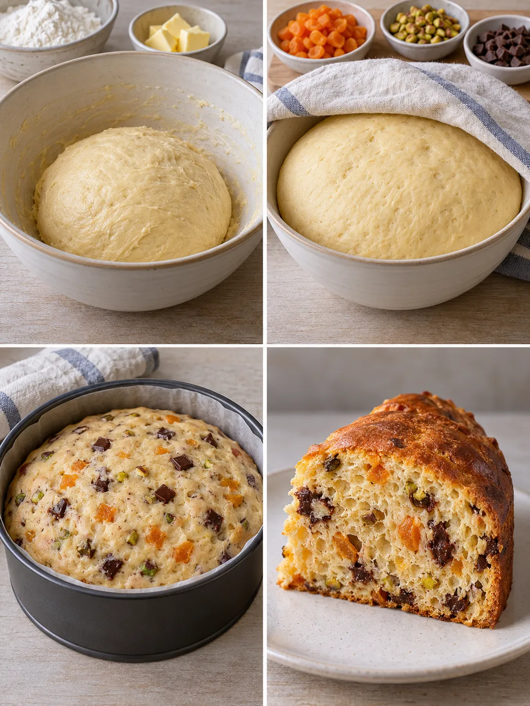 Sweet yeast cake with apricots and pistachios — dark chocolate